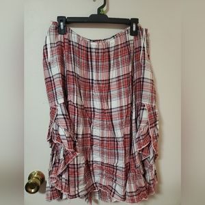 Plus size off the shoulder plaid bell sleeve top